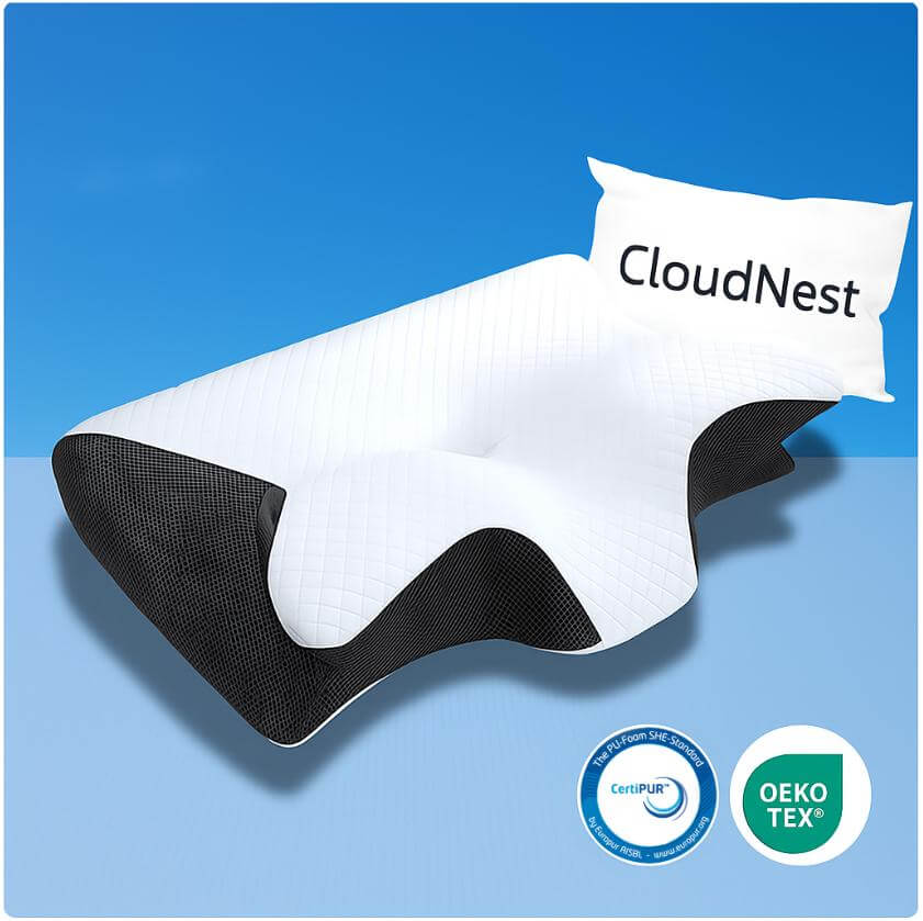CloudNest™ Premium Relief Pillow with ergonomic design and memory foam for ultimate comfort and support.