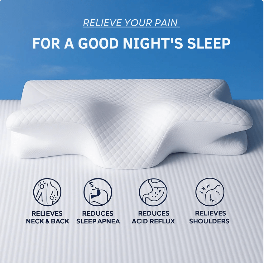 CloudNest™ Premium Relief Pillow designed to relieve neck and back pain for a restful night's sleep.